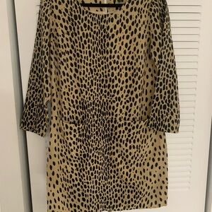 J. Crew Tan and Cream Sheath Dress with Cuffed 3/4 Sleeves